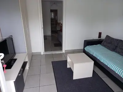 a living room with a couch and a tv at Smeštaj Golubica 1 in Soko Banja