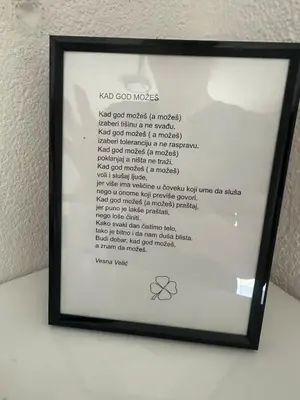 a picture of a poem in a framed picture at Daily corner in Bujanovac