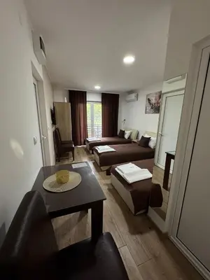 a living room with a couch and a table at Apartmani Luna, Borsko jezero in Bor