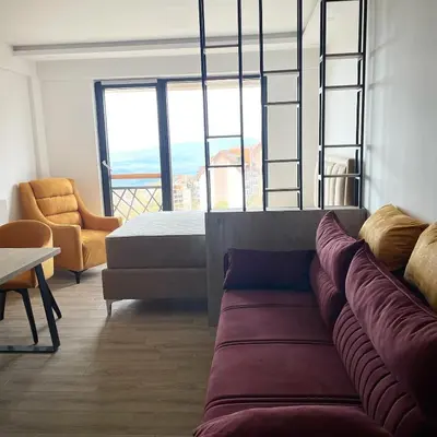 a living room with a couch and a bed at Hop Na Kop Studio Apartman in Kopaonik