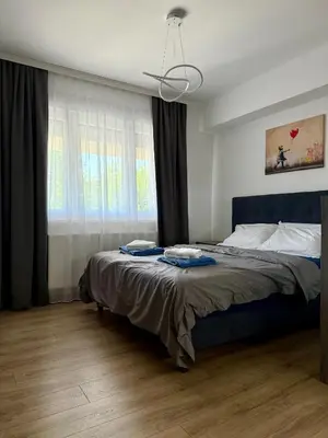 a bedroom with a bed and a window at Royal Apartmani 3 in Paraćin