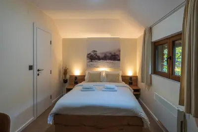 a bedroom with a large bed and a window at Lisine Lepo Mesto Guesthouse & Spa in Strmosten