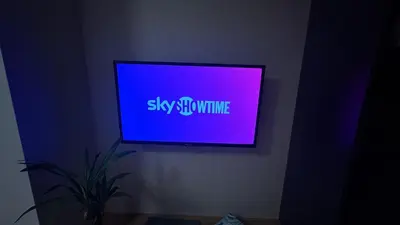 a television with a purple screen in a room at Studio Crnjanski in Jagodina