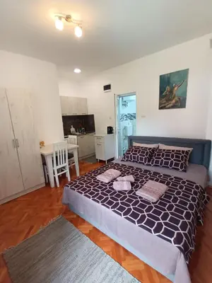 a bedroom with a large bed in a room at Apartmani Bata I Seka in Vrnjačka Banja