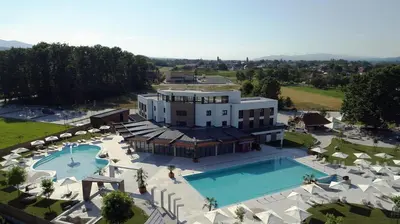 an aerial view of a resort with a swimming pool at Vrnjačko Vrelo Resort in Novo Selo