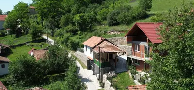 an aerial view of a small village with houses at Vila Stara in Pakleštica