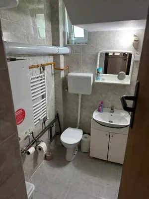a small bathroom with a toilet and a sink at Villa Vera in Vrnjačka Banja