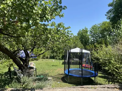a swing set in a yard with a tree at Apartman Jelena in Soko Banja