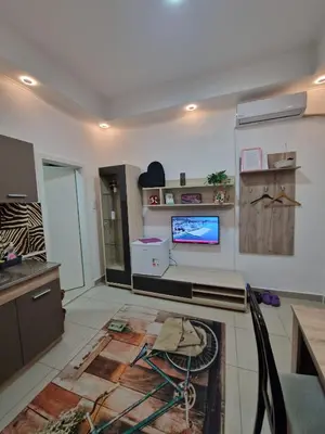 a living room with a tv on the wall at Apartmani Pejovic in Niš