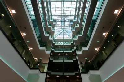 an overhead view of a building with a glass ceiling at Hotel Bela Jela in Lukovo