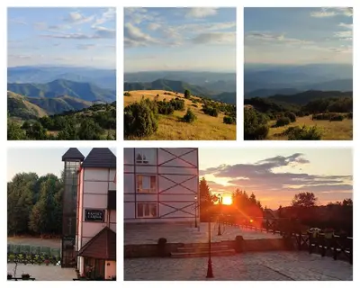 a group of four pictures of the sunset at Nord Ski - SPA apartman Kraljevi Čardaci in Kopaonik