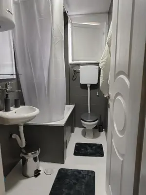 a small bathroom with a toilet and a sink at Apartman Zdravković in Leskovac
