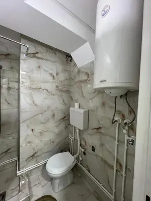 a bathroom with a toilet and a shower at Apartman Boža 1 in Kuršumlija