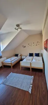 two beds in a room with an attic at PlavDom2 in Ćuprija