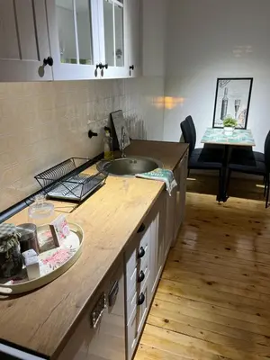 a kitchen with a sink and a counter top at Travel Rest in Bujanovac