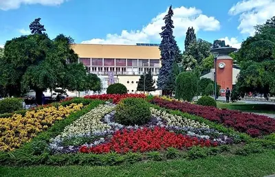 a garden with flowers in front of a building at Paradise in Lipova in Vrnjačka Banja