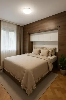 a bedroom with a large bed with wooden cabinets at Luxury Stay in Vrnjačka Banja D3 in Vrnjačka Banja