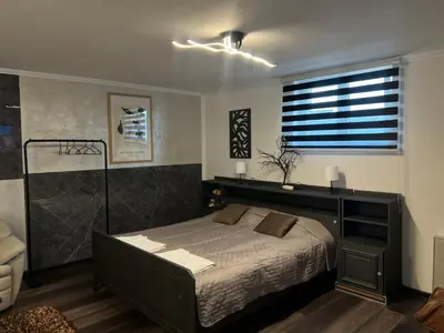 a bedroom with a bed and a window at Diamona Lux Apartman 1 in Donja Toponica