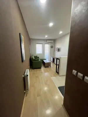 a room with a green couch and a living room at Sofija apartmani in Paraćin