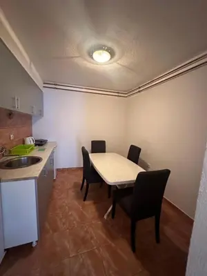 a kitchen with a table and chairs in a room at Studio - Apartmani 3 in Jošanička Banja