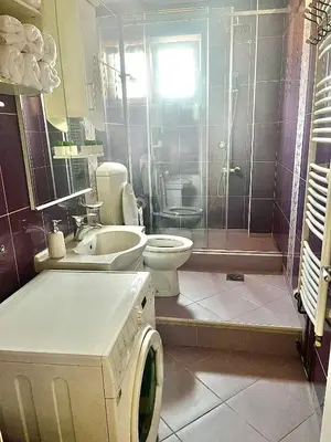 a bathroom with a toilet sink and a shower at City Fontana in Kruševac