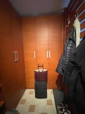 a room with luggage in a room with wooden walls at Cozy Bianca Studio in Kopaonik
