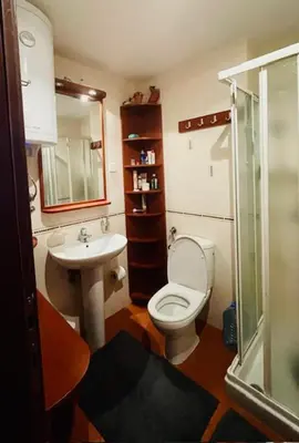 a bathroom with a toilet and a sink at Cozy Bianca Studio in Kopaonik