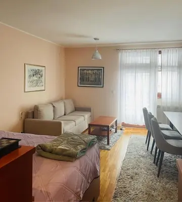 a living room with a couch and a table at Cozy Bianca Studio in Kopaonik
