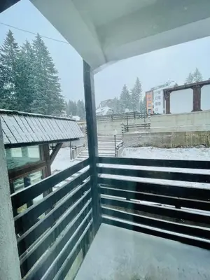 a view of a balcony with snow on the ground at Cozy Bianca Studio in Kopaonik