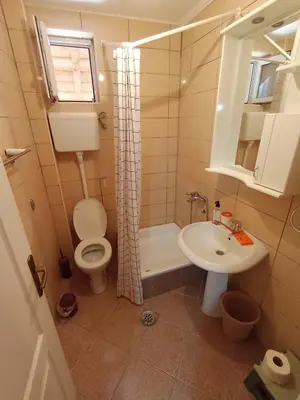 a bathroom with a toilet and a sink and a shower at Smeštaj Golubica 5 in Soko Banja