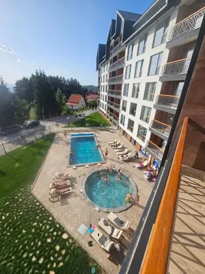 an aerial view of a hotel with a swimming pool at Residence Hill A84 in Kopaonik