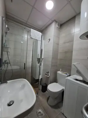 a bathroom with a sink and a toilet and a shower at Apartman Dora in Jagodina