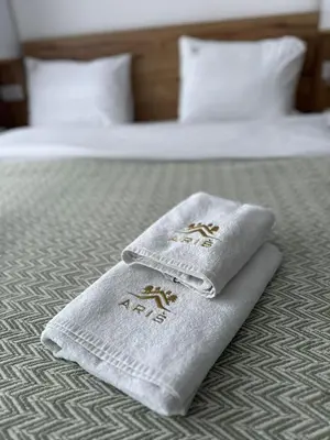 two towels sitting on top of a bed at Snowflake A10 in Kopaonik
