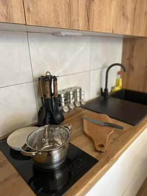 a pot sitting on top of a stove in a kitchen at Snowflake A10 in Kopaonik