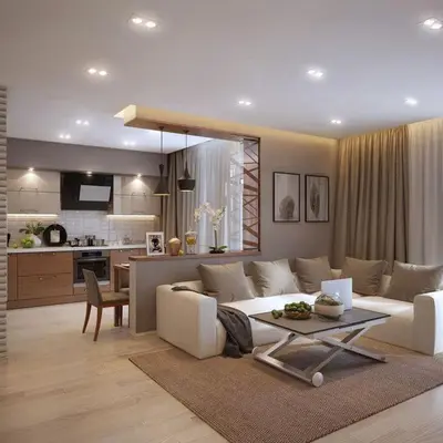 a living room with a white couch and a kitchen at Magic house in Bukorovac