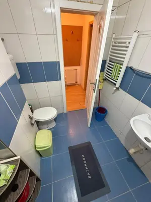 a small bathroom with a toilet and a sink at ROOF Apartman in Jagodina