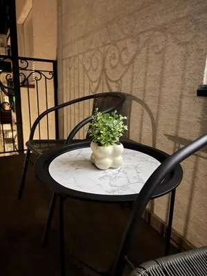 a small table with a vase of flowers on it at Golden Crown 2 in Vranje