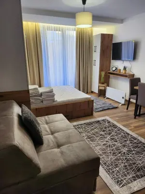 a living room with a bed and a couch at Gali lux apartmani in Kopaonik