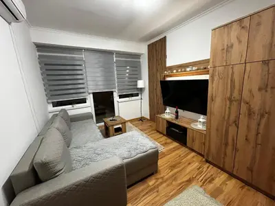 a living room with a couch and a flat screen tv at Mance apartments 2 in Paraćin