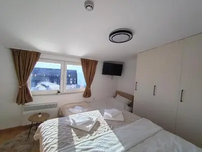 a bedroom with two beds and a window at AlibiKopaonikSky32 in Kopaonik
