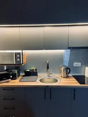 a kitchen counter with a sink and a microwave at Apartman Nina in Kopaonik