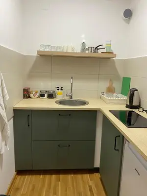 a kitchen with a sink and a counter top at Apartman Adamović in Vrnjačka Banja
