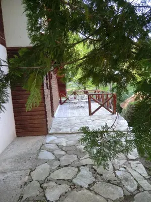 a patio with a table and chairs under a tree at Holiday Home Minja in Kopaonik