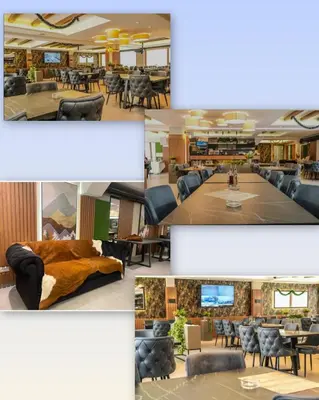 a collage of photos of a library with chairs and tables at A&N President Kop in Kopaonik