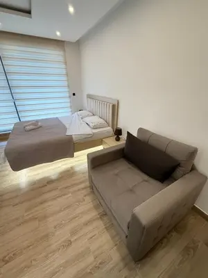 a living room with a bed and a couch at Apartman SEVN in Kopaonik