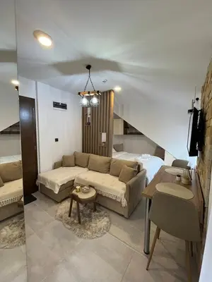 a living room with a couch and a bed at Apartman PETKOVIĆ NLux 110 Milmari resort in Kopaonik