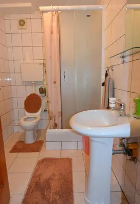 a bathroom with a sink and a toilet at Apartman Mandić in Vrnjačka Banja