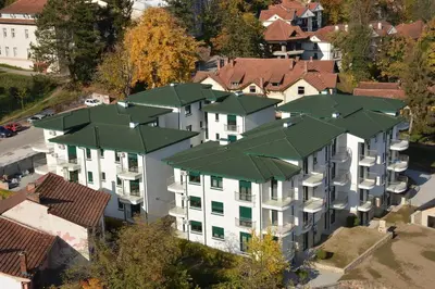 an overhead view of a building with green roofs at Soft Living Family Suite A6 in Vrnjačka Banja