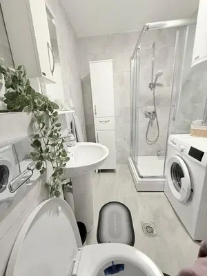 a bathroom with a toilet and a sink and a shower at Apartman Banjac in Vrnjačka Banja