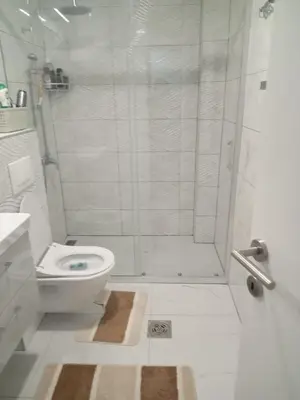 a bathroom with a shower and a toilet at Apartman Rajska Vila in Vrnjačka Banja
